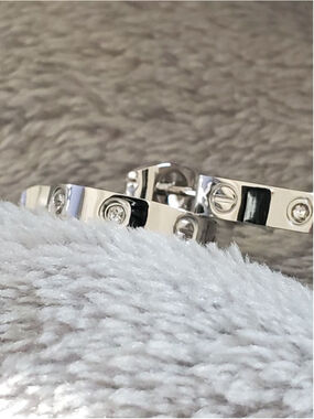 Silver Tone Love and diamond like Hoop Earrings 1/2 inch